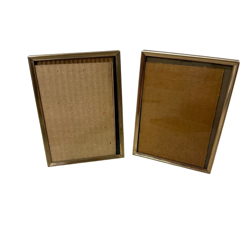 VTG Pair (2) Picture Photo Frames 5x7” Brass? Gold Metal Ornate Standing Etched